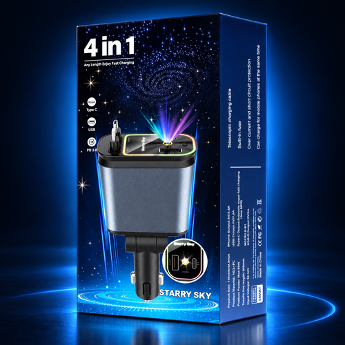 Zenforix 4-in-1 Retractable Car Charger — branded detail view