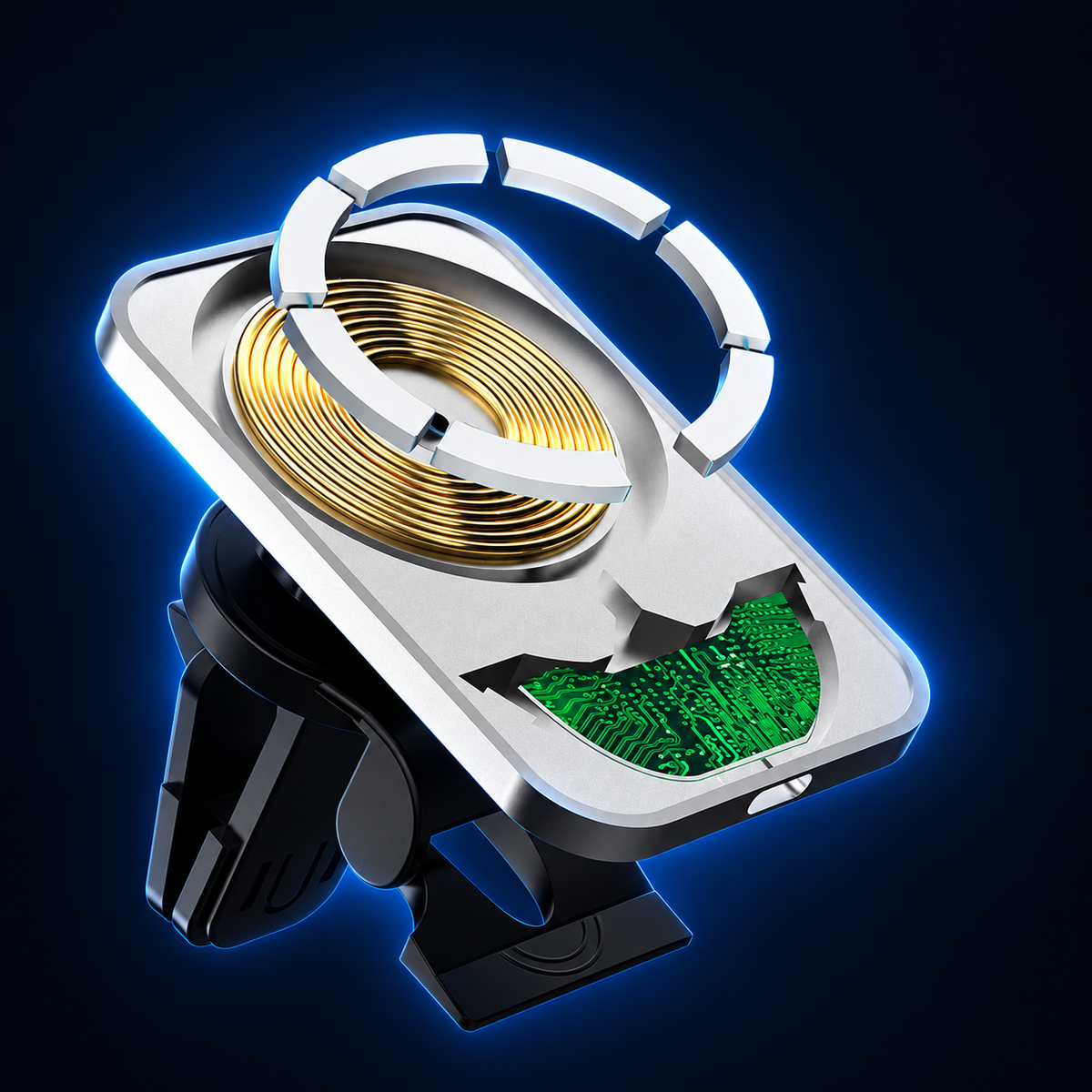 Magnetic charging mount — supplier cutaway illustration restyled