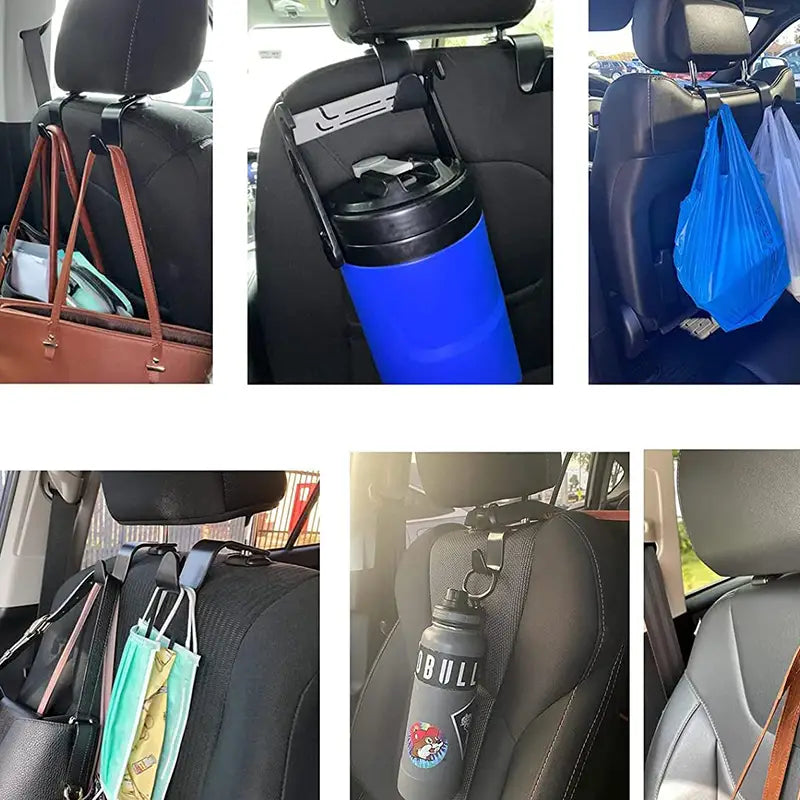 Seat-back utility hooks installed on vehicle headrest posts