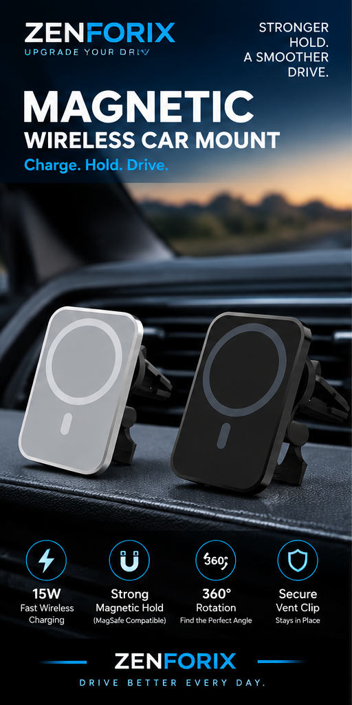 Zenforix 15W Magnetic Air-Vent Wireless Charging Mount